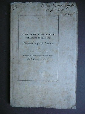 Libri Antichi Medicina Colera d'oggi giorno Epidemie Emiliani Della Volpe …