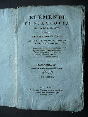 Libri Antichi Melchiorre Filosofia Sensi Attenzioni Raziocinio Giovanetti 1820