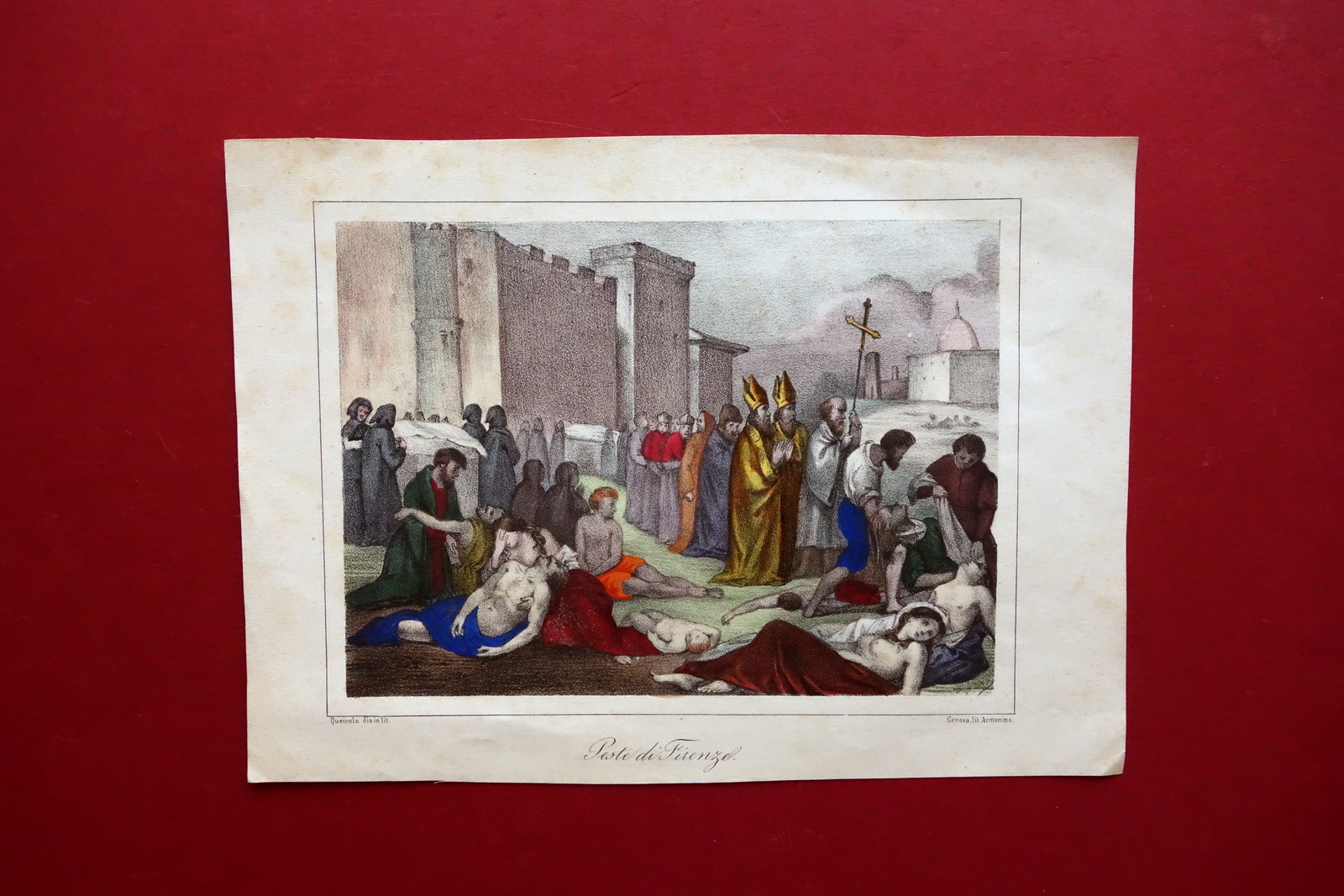 Litografia a Colori Peste di Firenze Colorata a Mano d'Epoca …