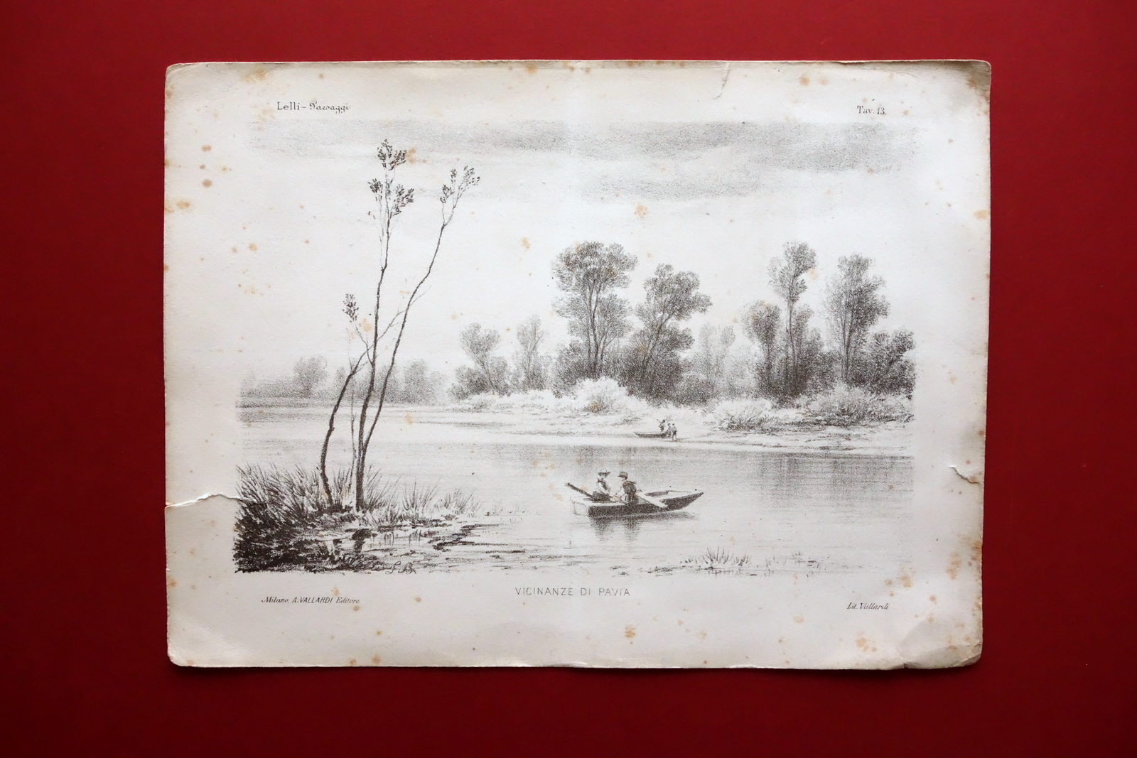 Litografia G. B. Lelli Vicinanze di Pavia Vallardi Paesaggi Milano …