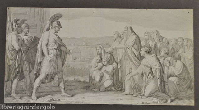 Litografia Incisione Calcografica Storia Romana Coriolano primi 1800