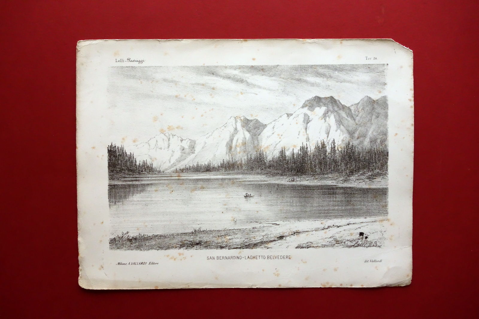 Litografia Lelli San Bernardino Laghetto Belvedere Vallardi Paesaggi Met‡ '800