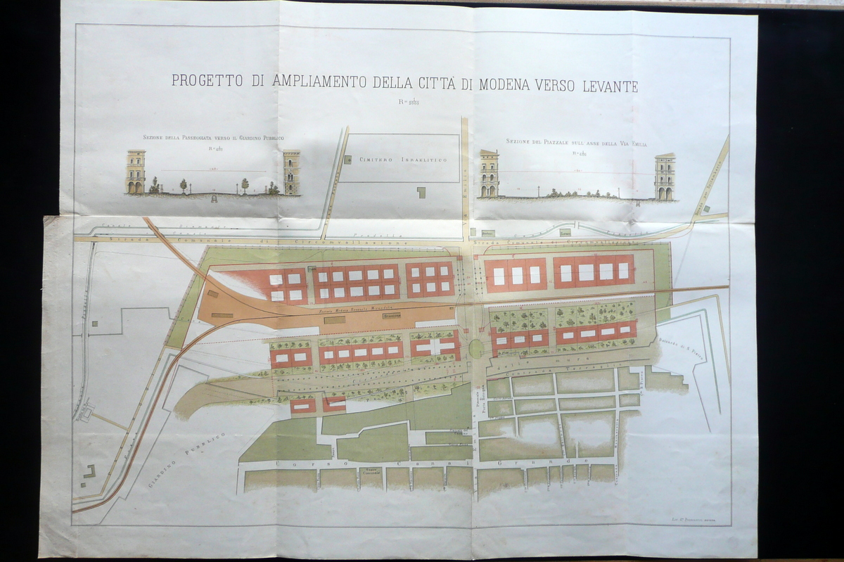 Litografia Progetto Ampliamento della Citt‡ di Modena Verso Levante Fine …