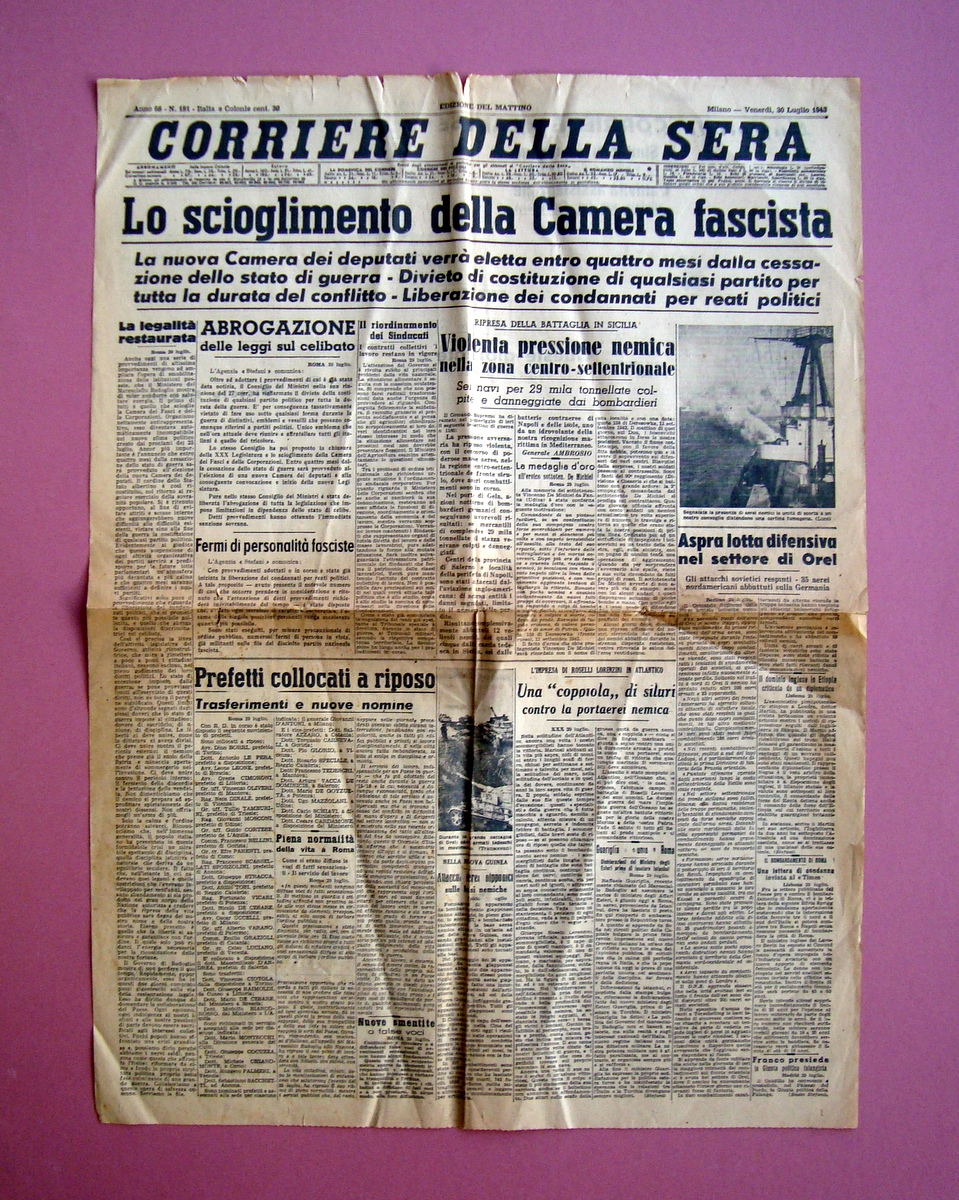 Lo Scioglimento della Camera Fascista Corriere della Sera 30 luglio …