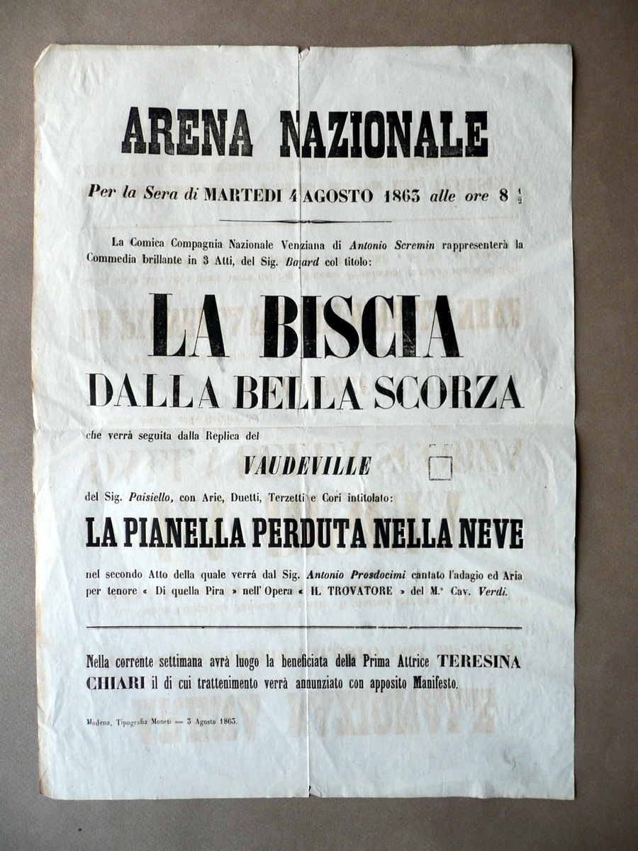 Locandina Arena Nazionale Modena La Biscia Nella Scorza Antonio Prosdocimi …