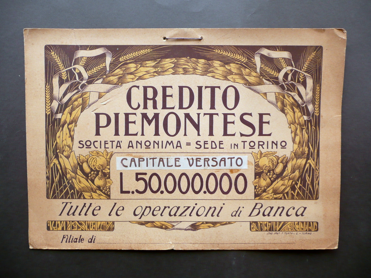 Locandina Credito Piemontese Societ‡ Anonima Torino F. Torta Anni '20 …