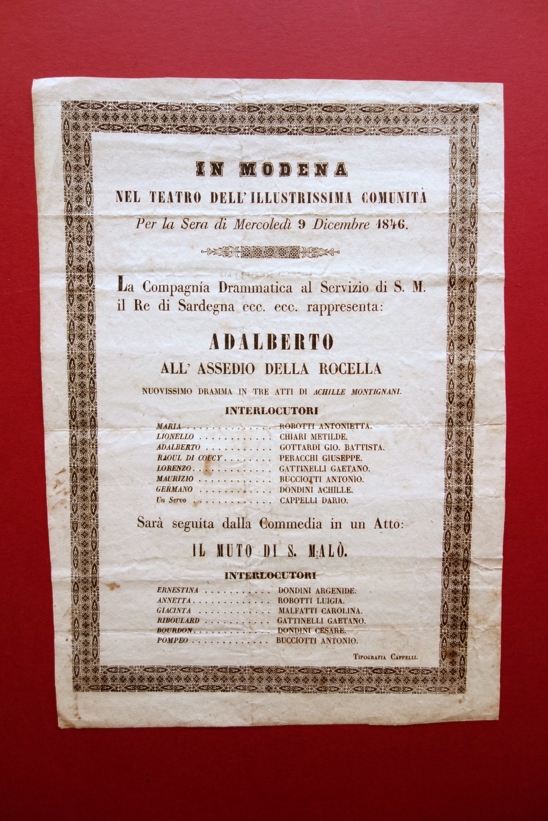 Locandina Modena Teatro della Comunit‡ Adalberto Assedio della Roccella 1846