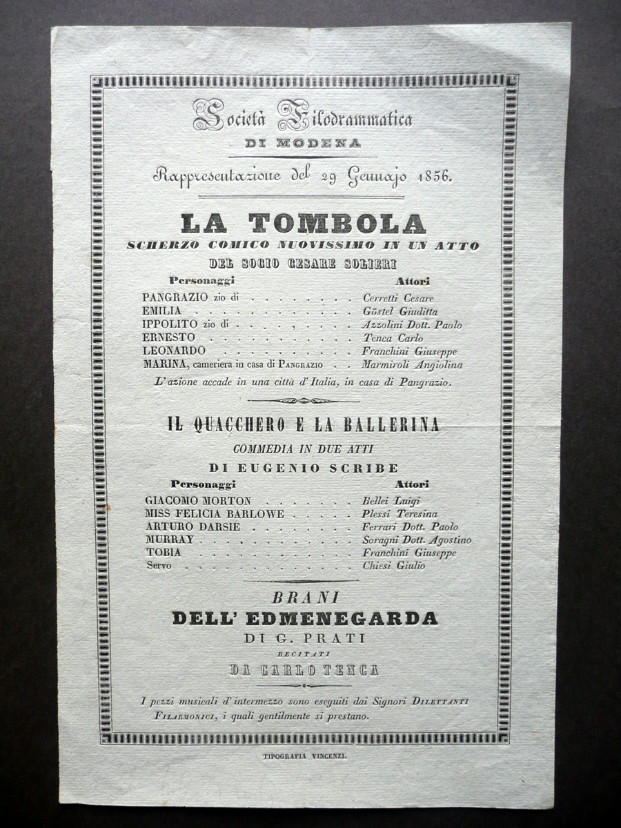 Locandina Teatro Modena La Tombola Il Quacchero e la Ballerina …