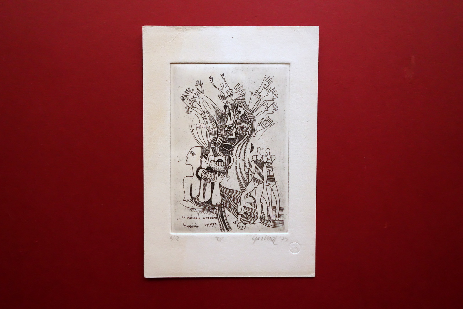 Luigi Gardenal Incisione Acquaforte Originale Serie La Memoria Impaziente 1973