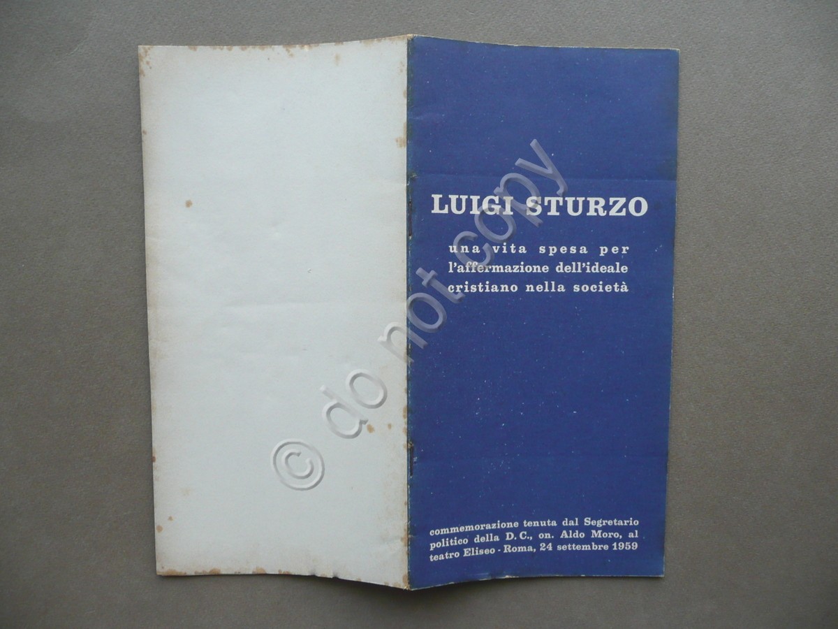 Luigi Sturzo Commemorazione Aldo Moro Teatro Eliseo Roma 1959 DC …