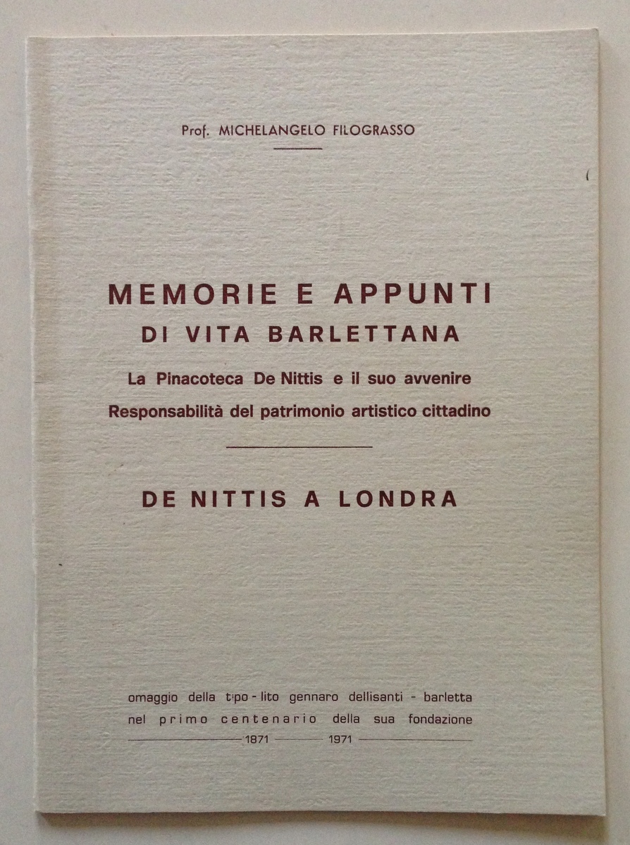 M. Filograsso Memorie e Appunti di Vita Barlettana Pinacoteca De …