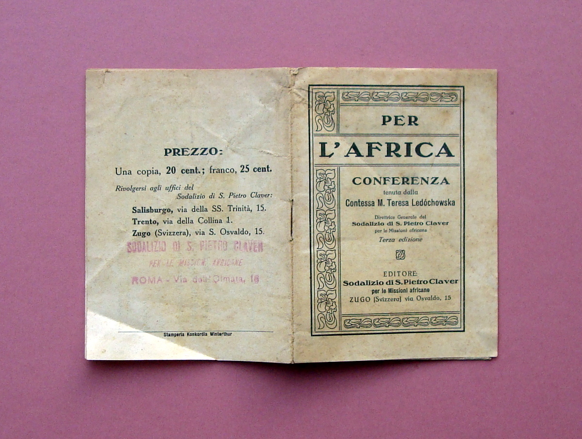 M.Teresa Ledochowska Beata Per L'Africa Sodalizio Claver Zugo primi '900 …