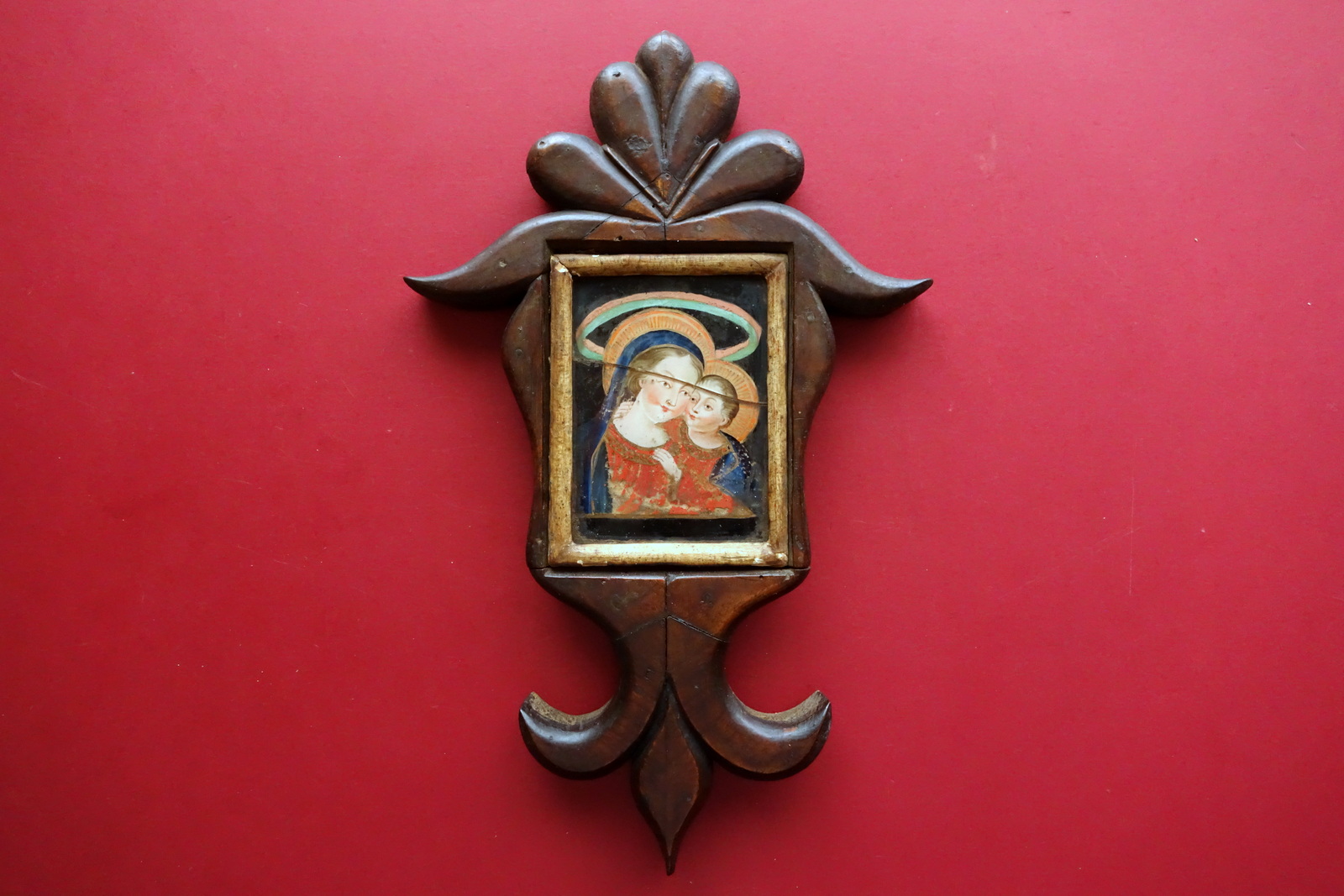 Madonna con Bambino Dipinta su Vetro Entro Cornice Floreale in …