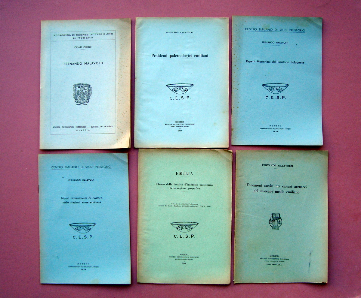 Malavolti F.5 opuscoli Studi Preistorici Emiliani 1943-1952+1 op.vita Malavolti