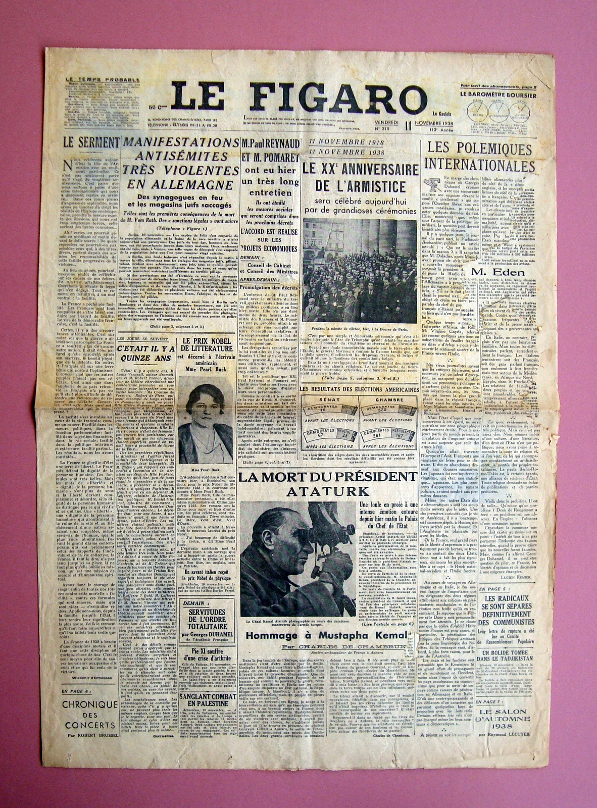 Manifestations Antisemites tres violentes en Allemagne Le Figaro 11/11/1938