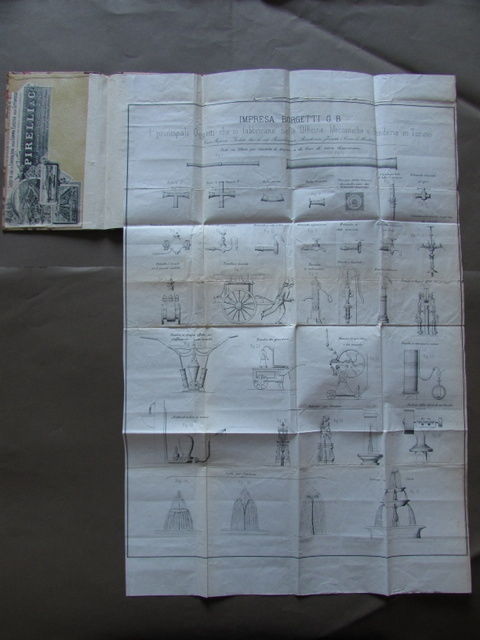Manifesto Borgetti Torino Meccanica Trombe Incendi Fontane Ottocento