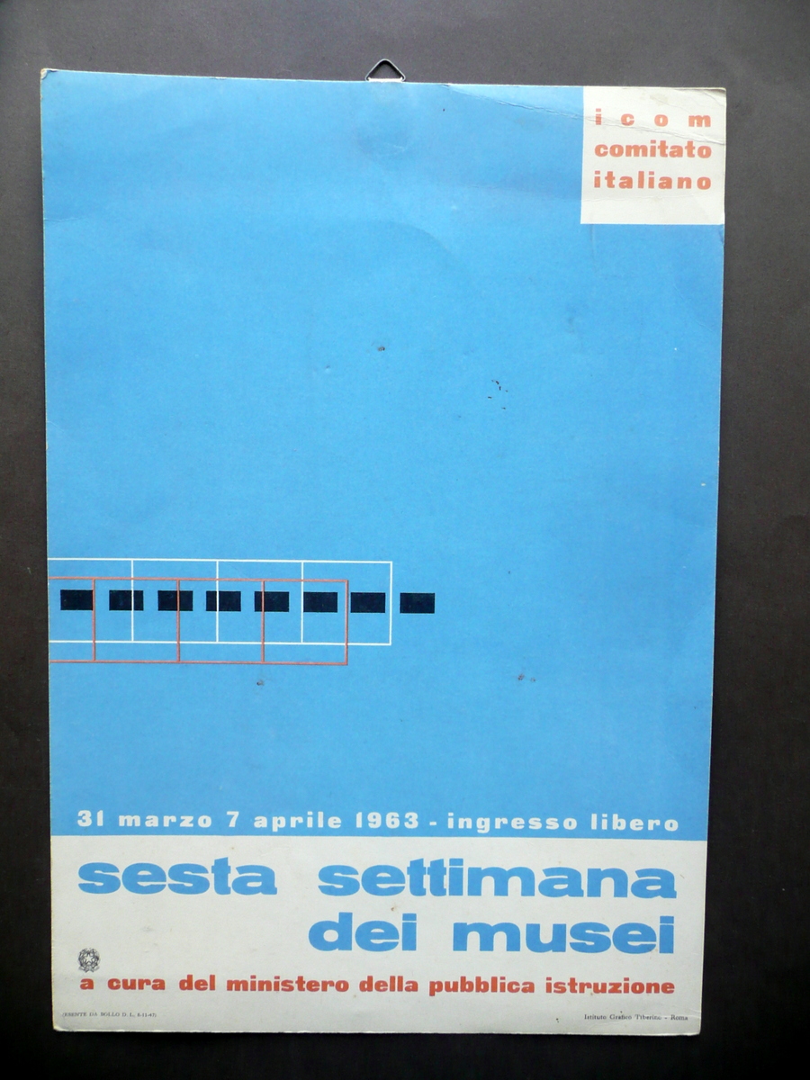 Manifesto Cartoncino Sesta Settimana dei Musei 31/3 7/4 1963 ICOM …