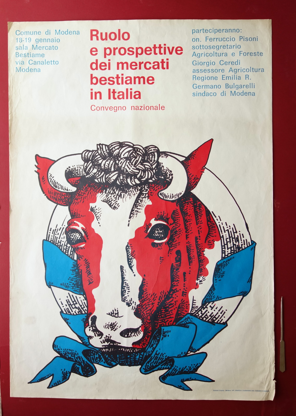 Manifesto Convegno Ruolo Prospettive Mercati Bestiame Italia Modena Anni '60