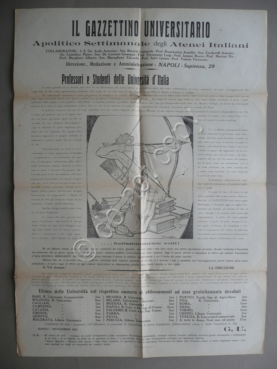 Manifesto Il Gazzettino Universitario Apolitico Atenei Italiani Napoli 1921