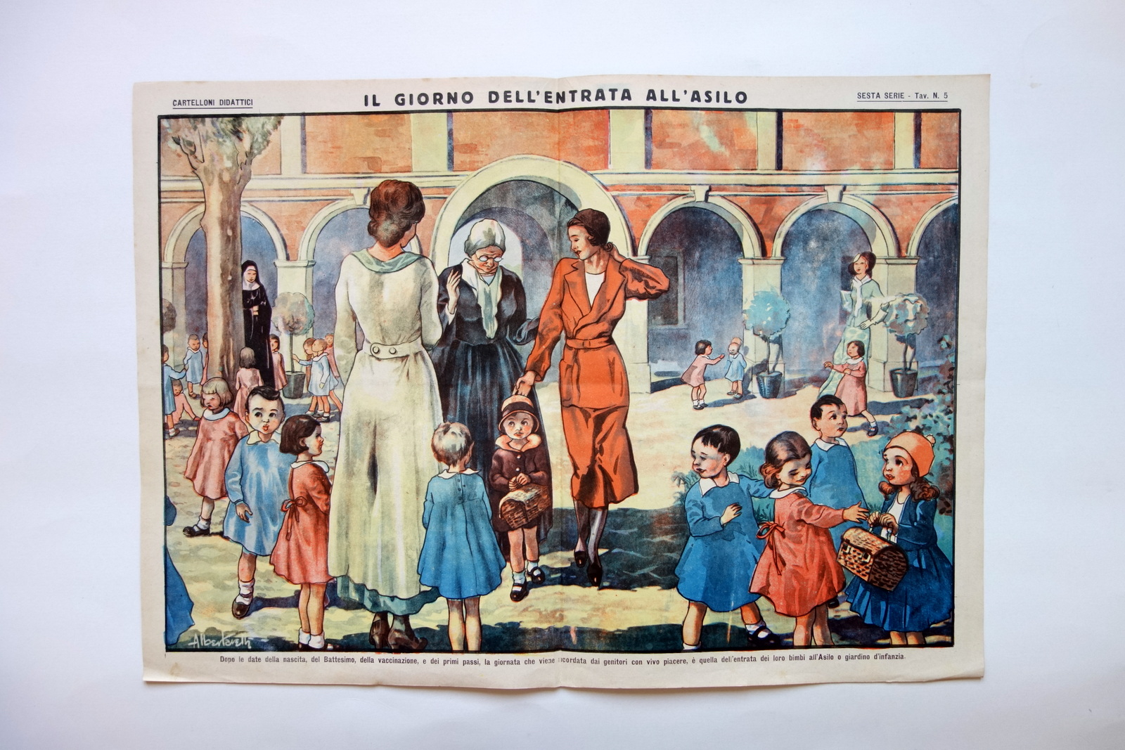 Manifesto il Giorno dell'Entrata all'Asilo Cartoncino dei Piccoli Albertarelli