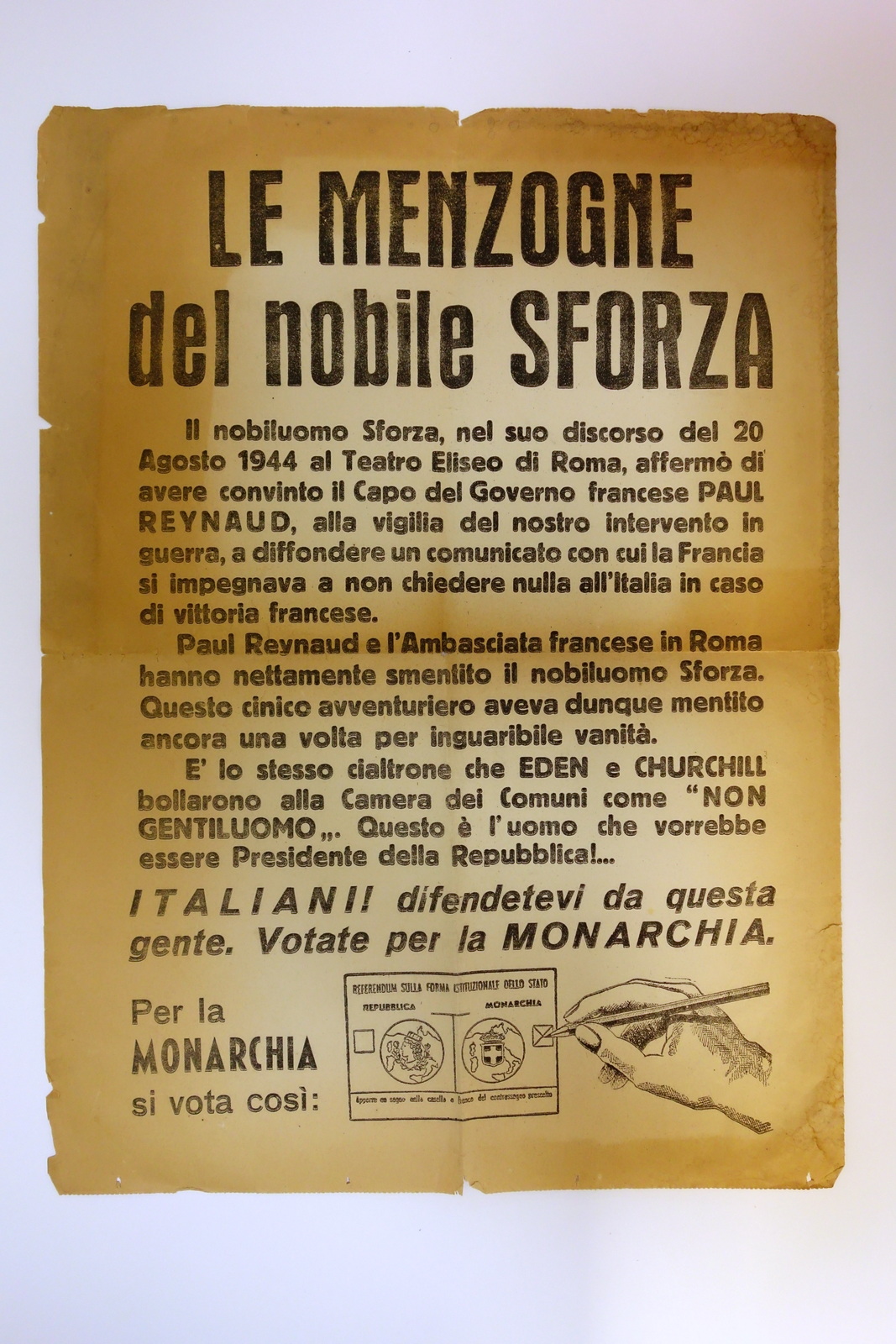 Manifesto Le Menzogne del Nobile Sforza Voto Pro Monarchia Italia …