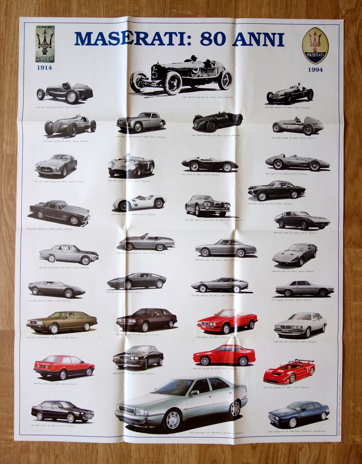 Manifesto Maserati Modena 80 Anni 1914-1994 Modelli di Auto Motori …