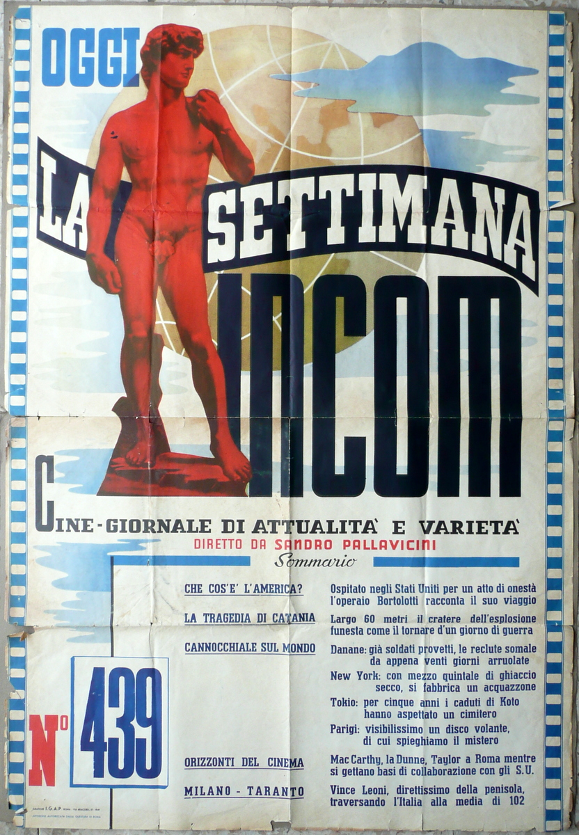 Manifesto Oggi Settimana INCOM Cinegiornala Attualit‡ Variet‡ Roma 1949