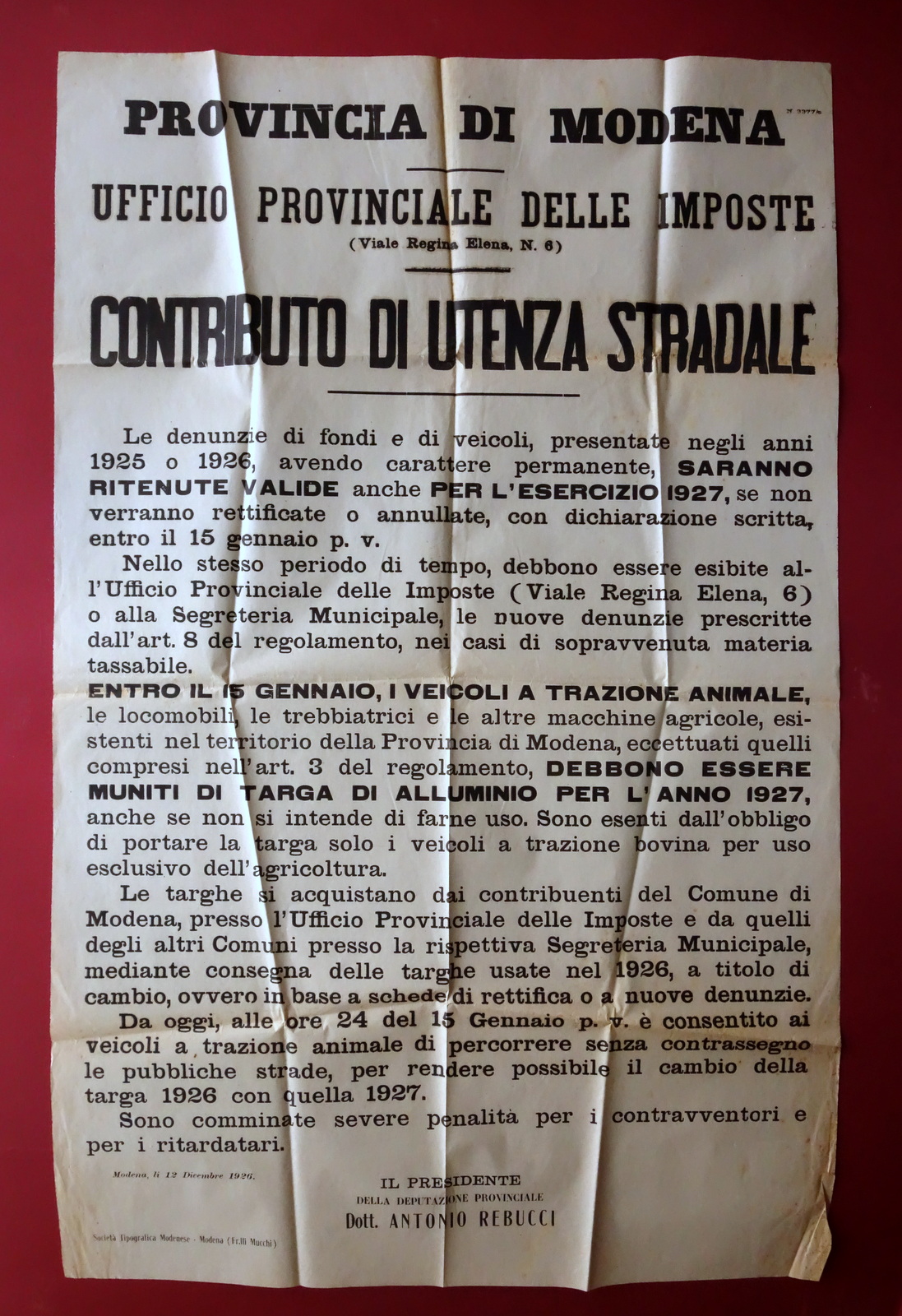 Manifesto Provincia di Modena Contributo di Utenza Stradale Targhe Veicoli …
