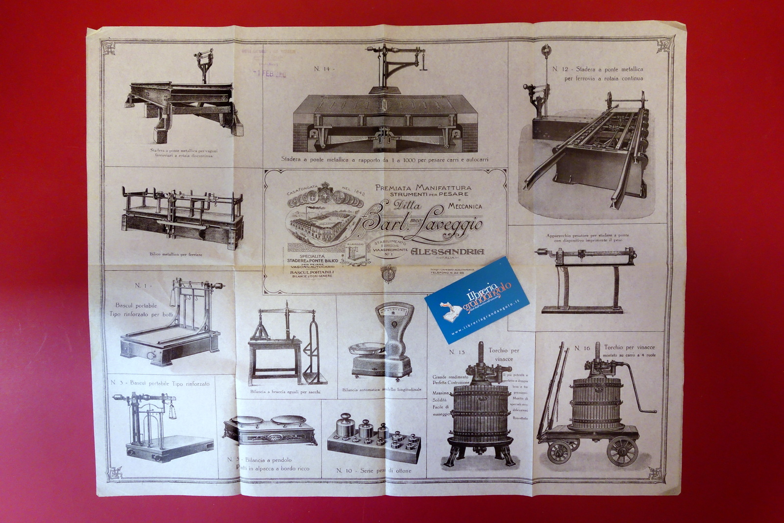 Manifesto Pubblicitario B. Laveggio Alessandria Strumenti per Pesare Anni '40