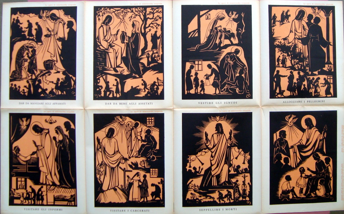 Manifesto Scolastico Le 7 opere misericordia temporale 1956 La Scuola …