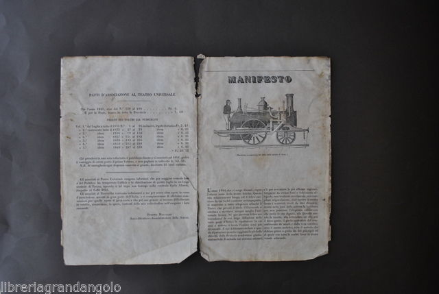 Manifesto Torino Teatro Universale Locomotiva Treni Strada Ferrata Ferrovia 1841