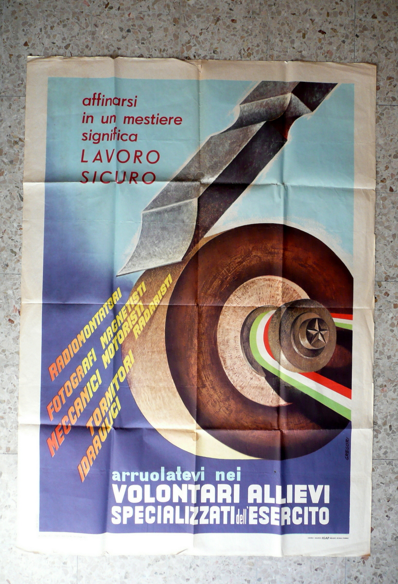 Manifesto Volontari Allievi Specializzati Esercito IGAP Anni '50 Gregori Grafica