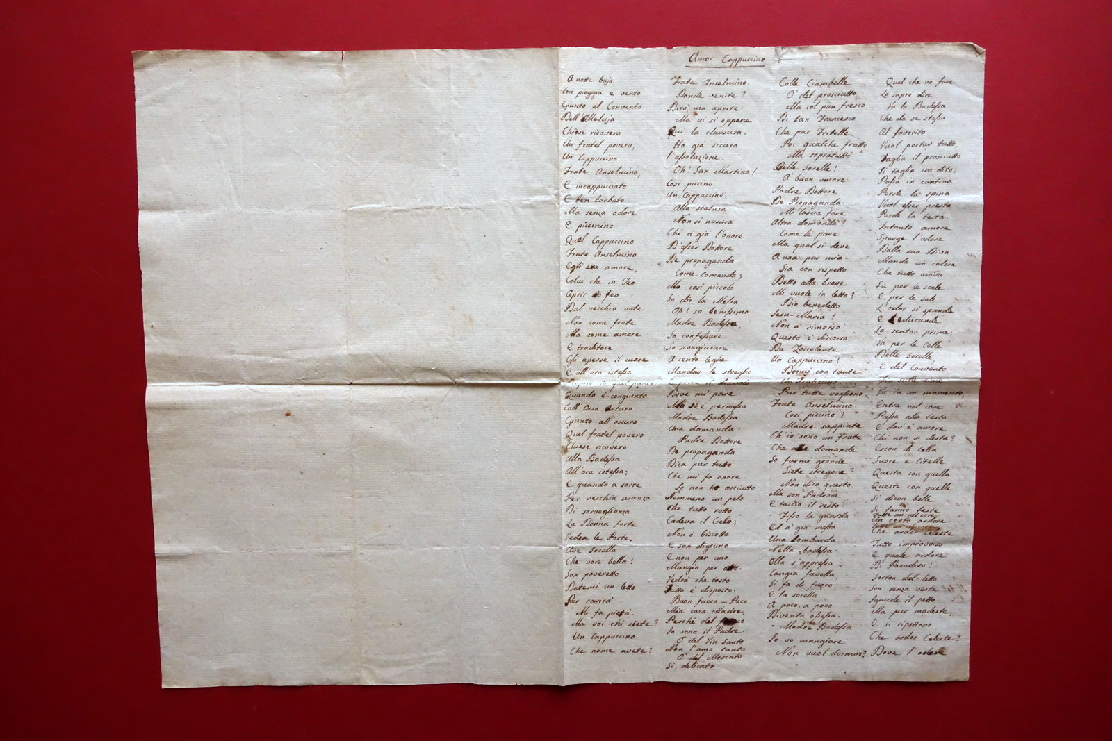 Manoscritto Amor Cappuccino Componimento Poetico Erotico Galante Met‡ '800