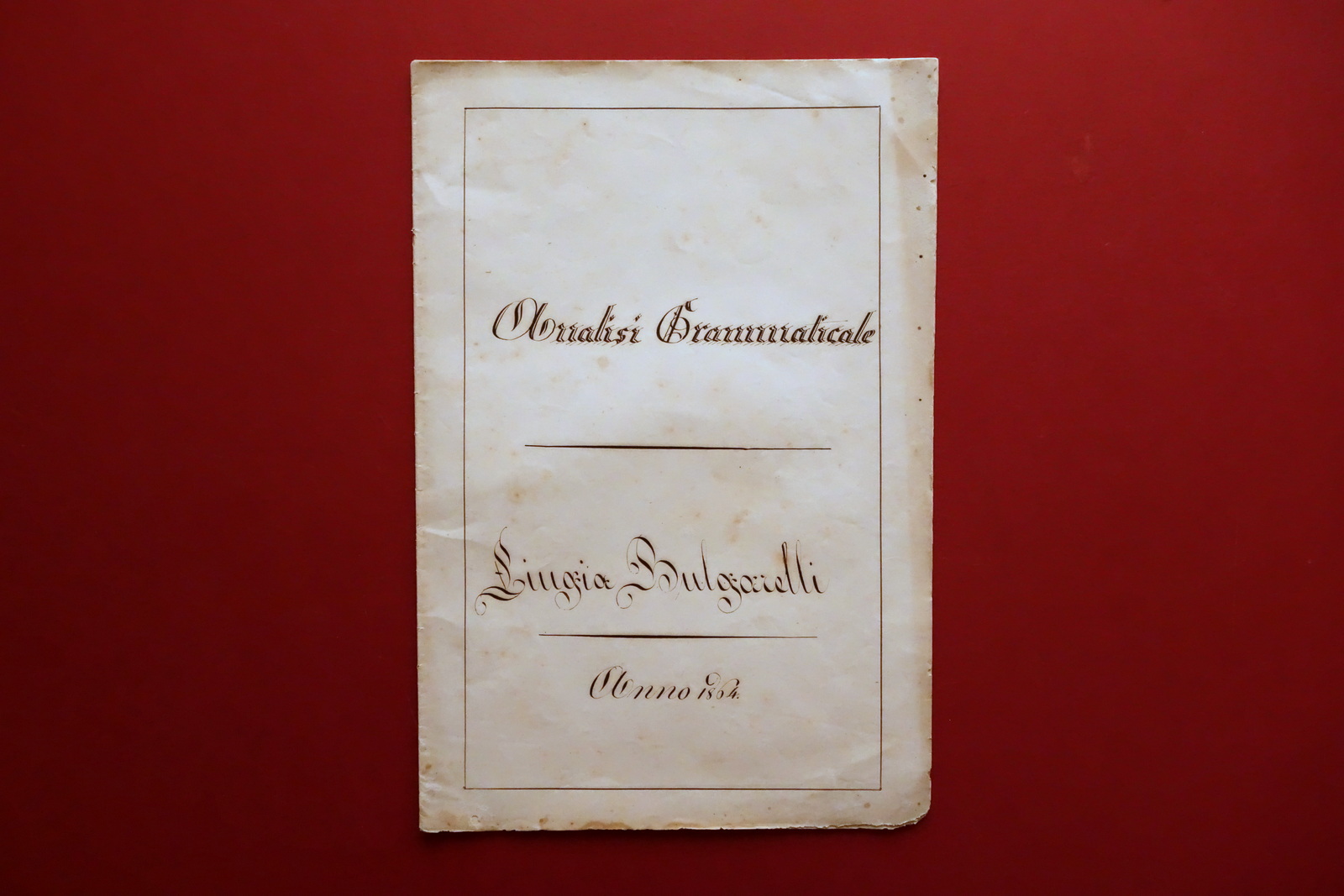 Manoscritto Analisi Grammaticale L. Bulgarelli 1864 Calligrafia Grammatica
