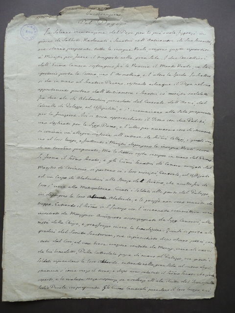 Manoscritto Descrizione Cerimonia Incoronazione Doge Primo 1800