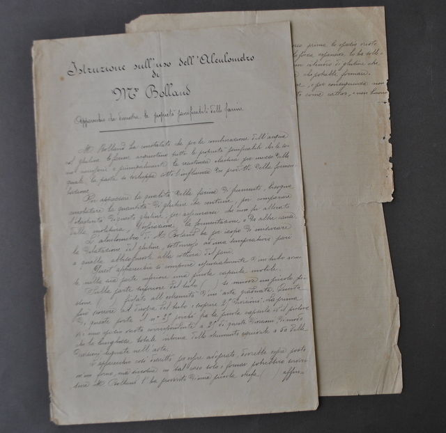 Manoscritto Istruzione Uso Aleulometro Farina Pane Panificazione Bolland 1900