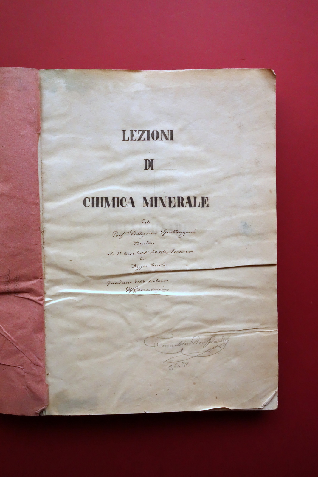 Manoscritto Lezioni di Chimica Minerale del P. Spallanzani Reggio Emilia …