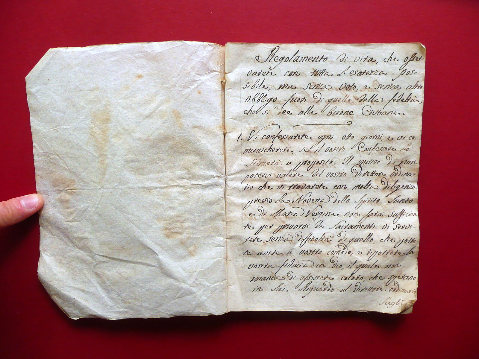 Manoscritto Regolamento di Vita Buone Cristiane Educazione Fine '700