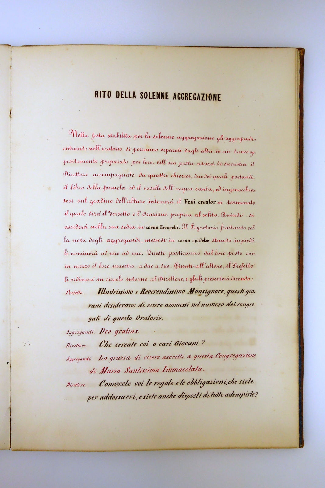 Manoscritto Rituale Solenne Aggregazione di Maria Santissima Immacolata '800