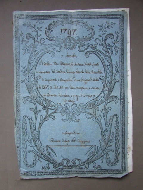 Manoscritto Rogito Mirandola 1797 Compravendita Rovereto Pianta Notarile