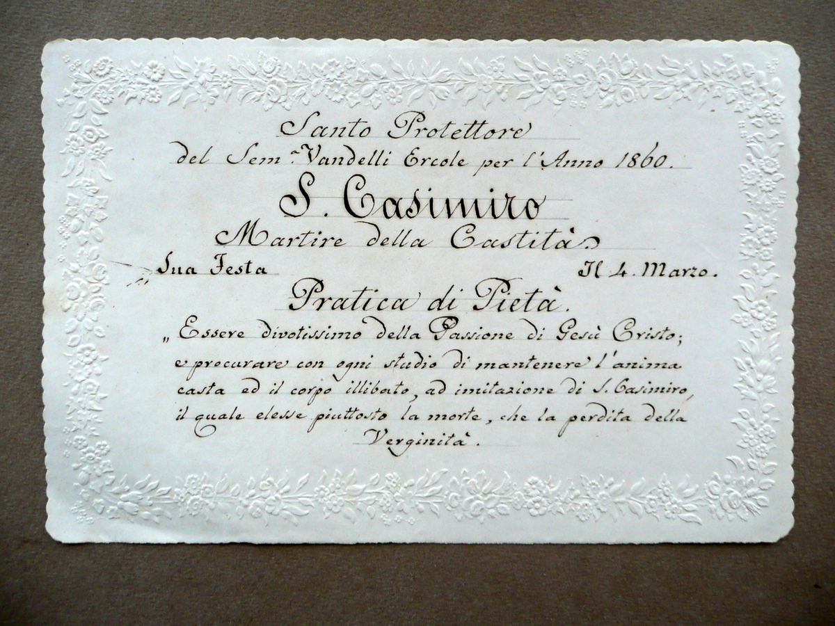Manoscritto S. Casimiro Martire della Castit‡ Pratica di Piet‡ 1860 …