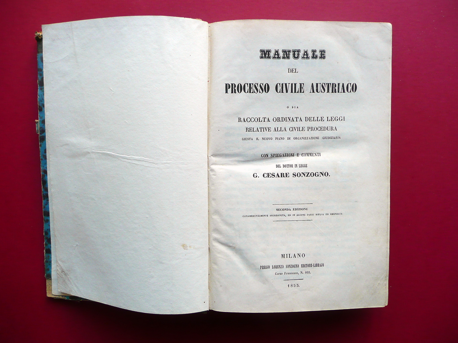 Manuale del Processo Civile Austriaco Sonzogno Milano 1855 Leggi Diritto