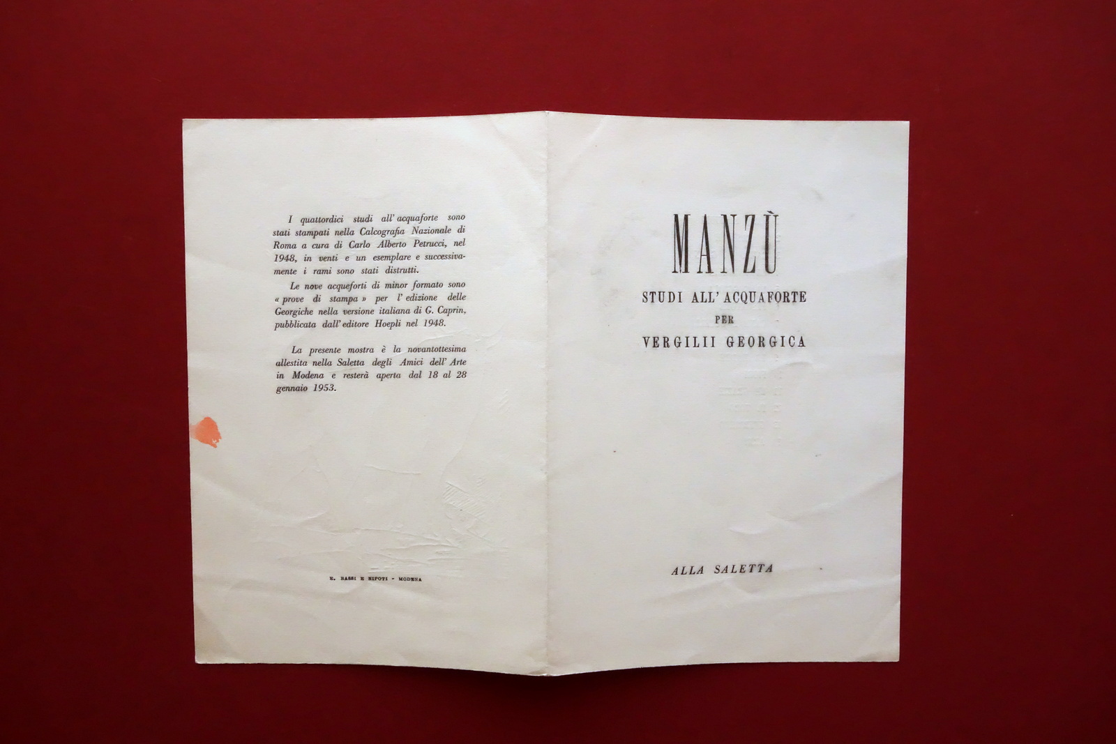 Manz˘ Alla Saletta Acquaforte 1953 Modena Ed. Bassi e Nipoti