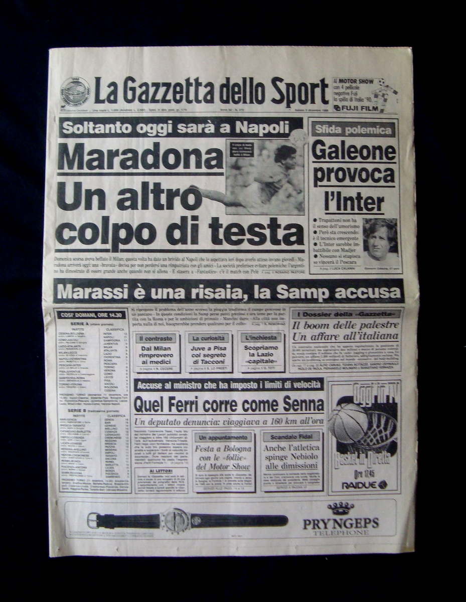 Maradona La Gazzetta dello Sport n 272 3 Dicembre 1988 …
