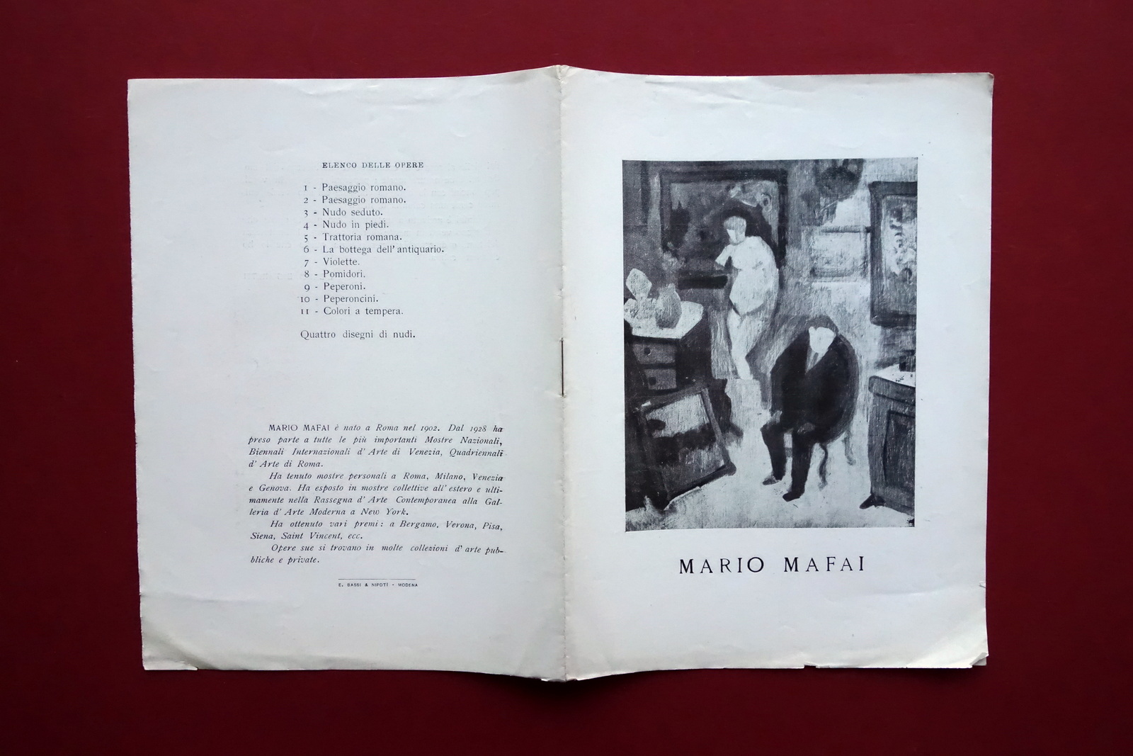 Mario Mafai Alla Saletta Libero Bigiaretti 1949 Modena Ed Bassi …