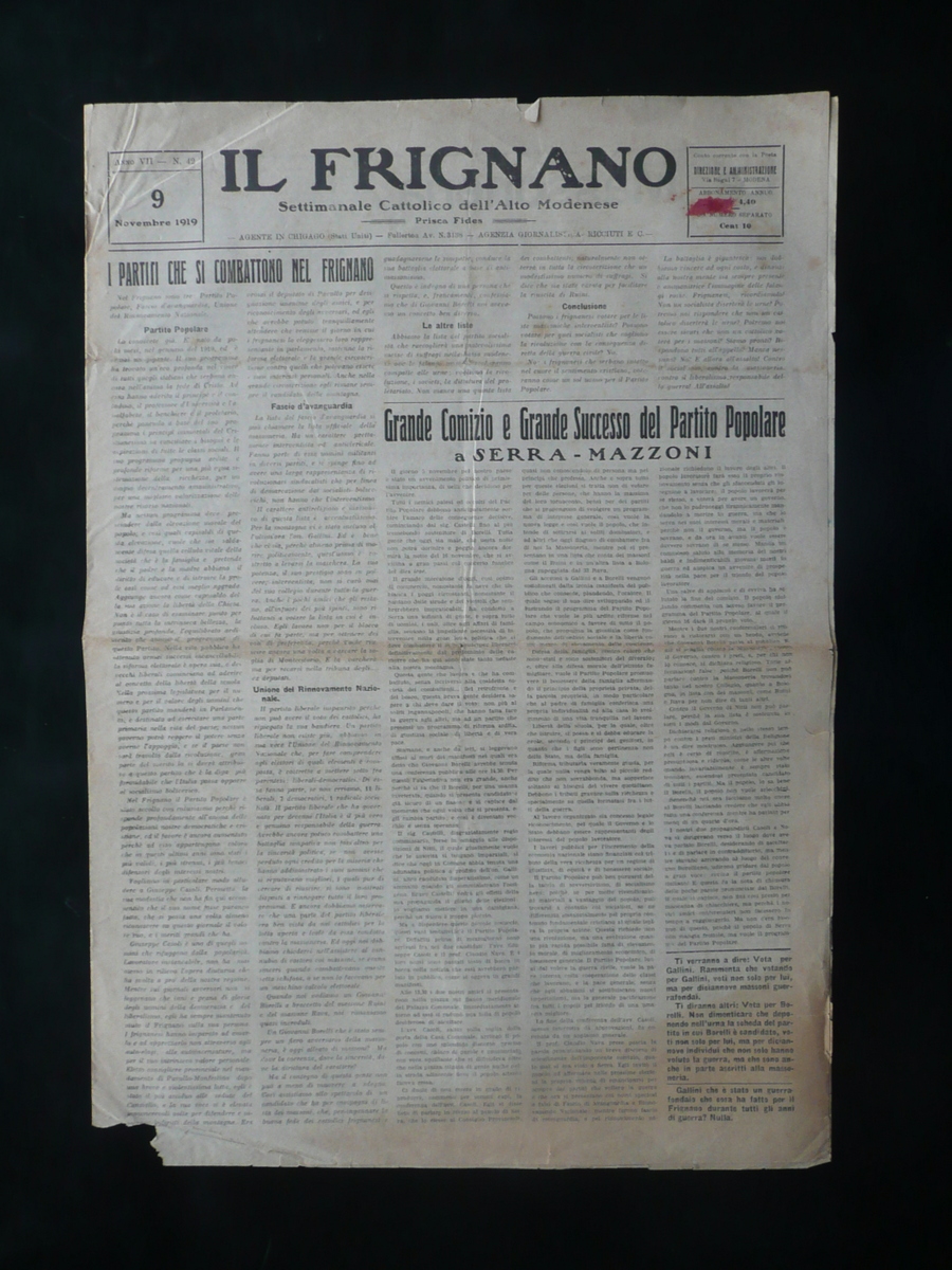 Massoneria Il Frignano Settimanale Cattolico dell'Alto Modenese N. 42 9/11/1919