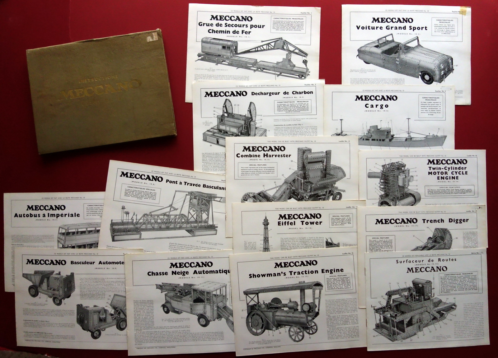 Meccano Instructions Outfit N. 10 Cartella 13 Fogli Liverpool Anni …