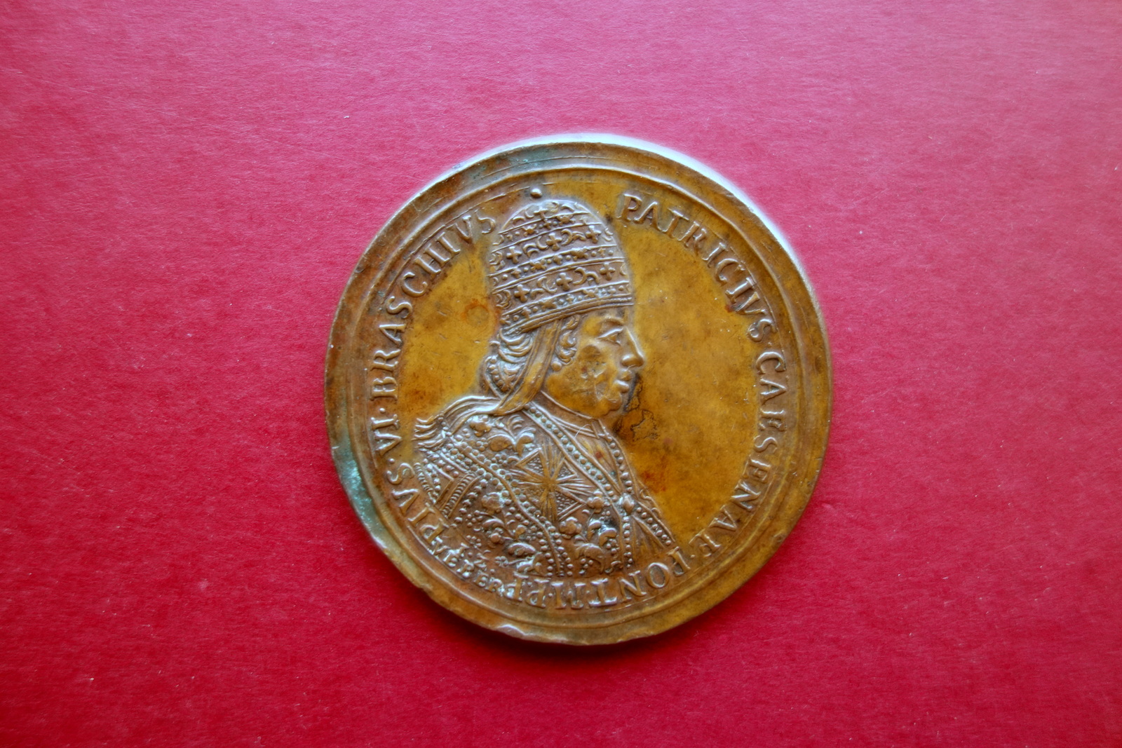 Medaglia Papa Pio VI Braschius Patricius Caesenae Bronzo 1775 Originale