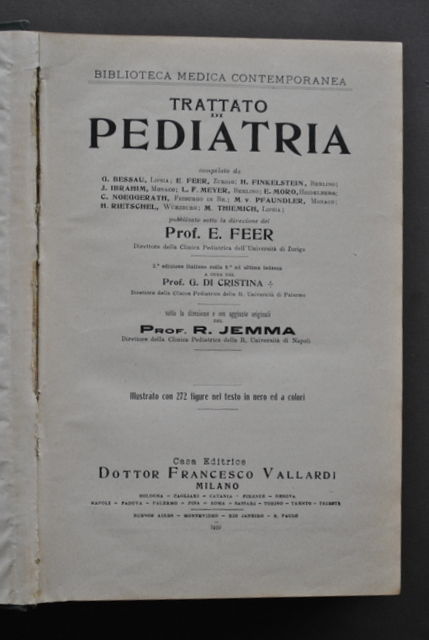 Medicina Pediatria Malattie Infantili Bambini Jemma Feer Vallardi Milano 1929