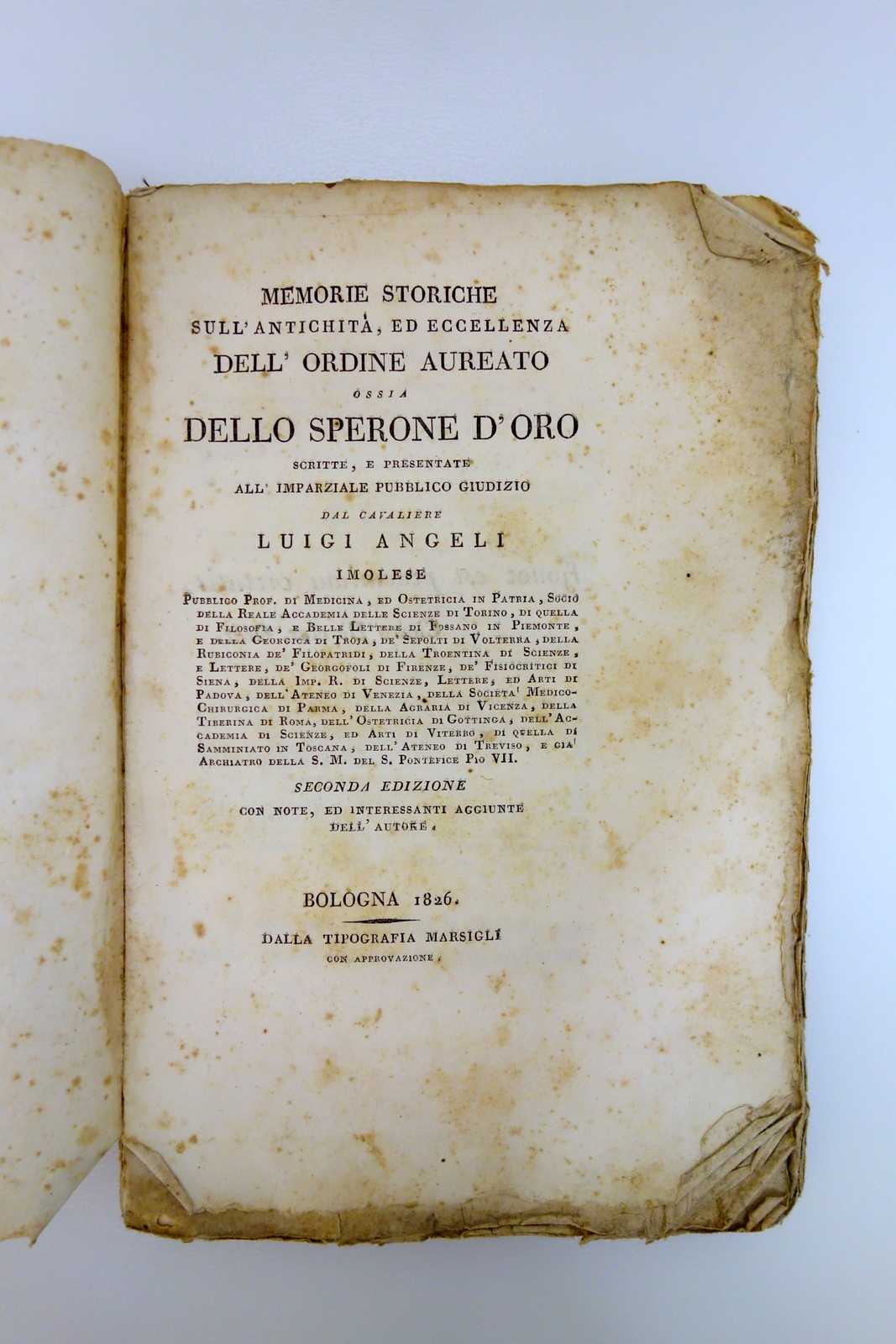 Memorie Storiche Ordine Aureato dello Sperone d'Oro Angeli Marsigli 1826 …